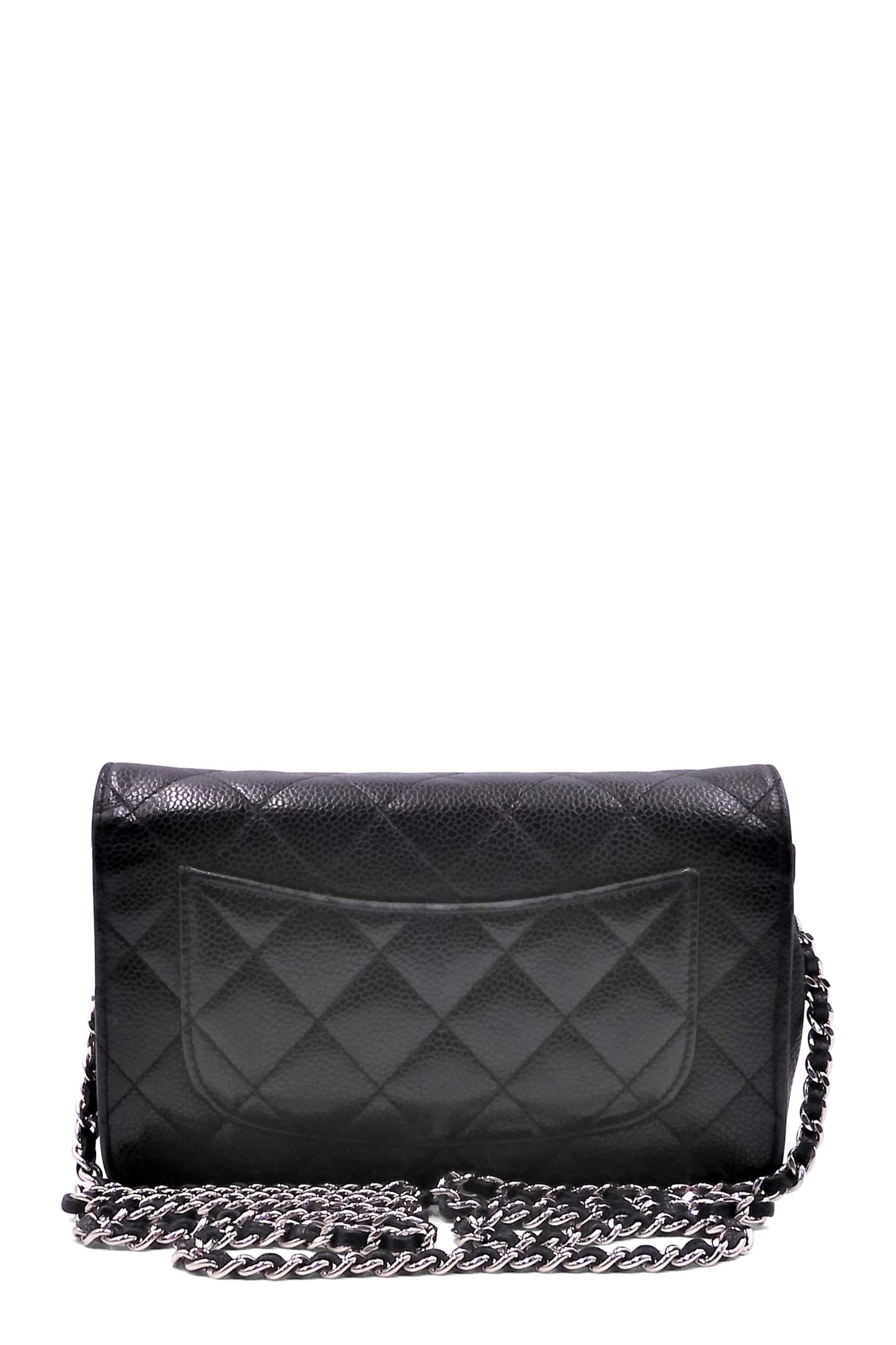 Quilted Caviar Classic Wallet on Chain Black With Silver Hardware