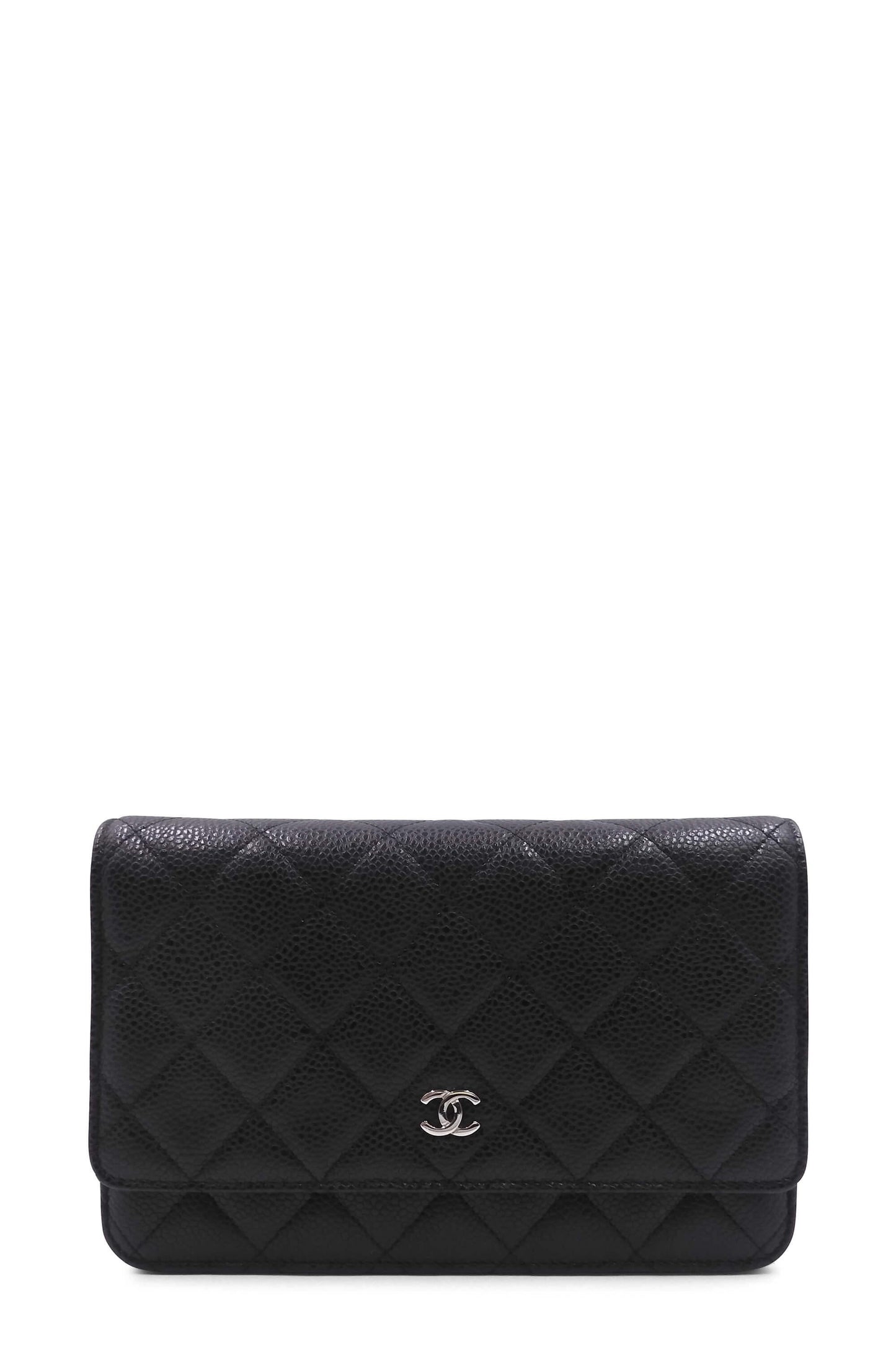 Quilted Caviar Classic Wallet on Chain Black with Silver Hardware