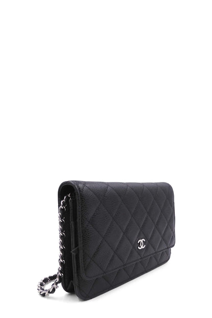 Quilted Caviar Classic Wallet on Chain Black with Silver Hardware