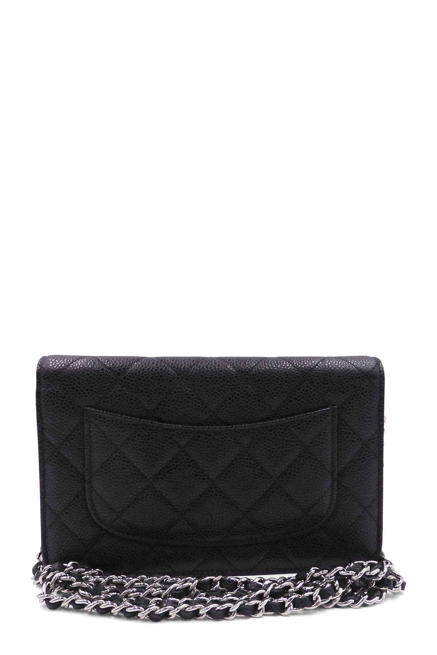 Quilted Caviar Classic Wallet on Chain Black with Silver Hardware