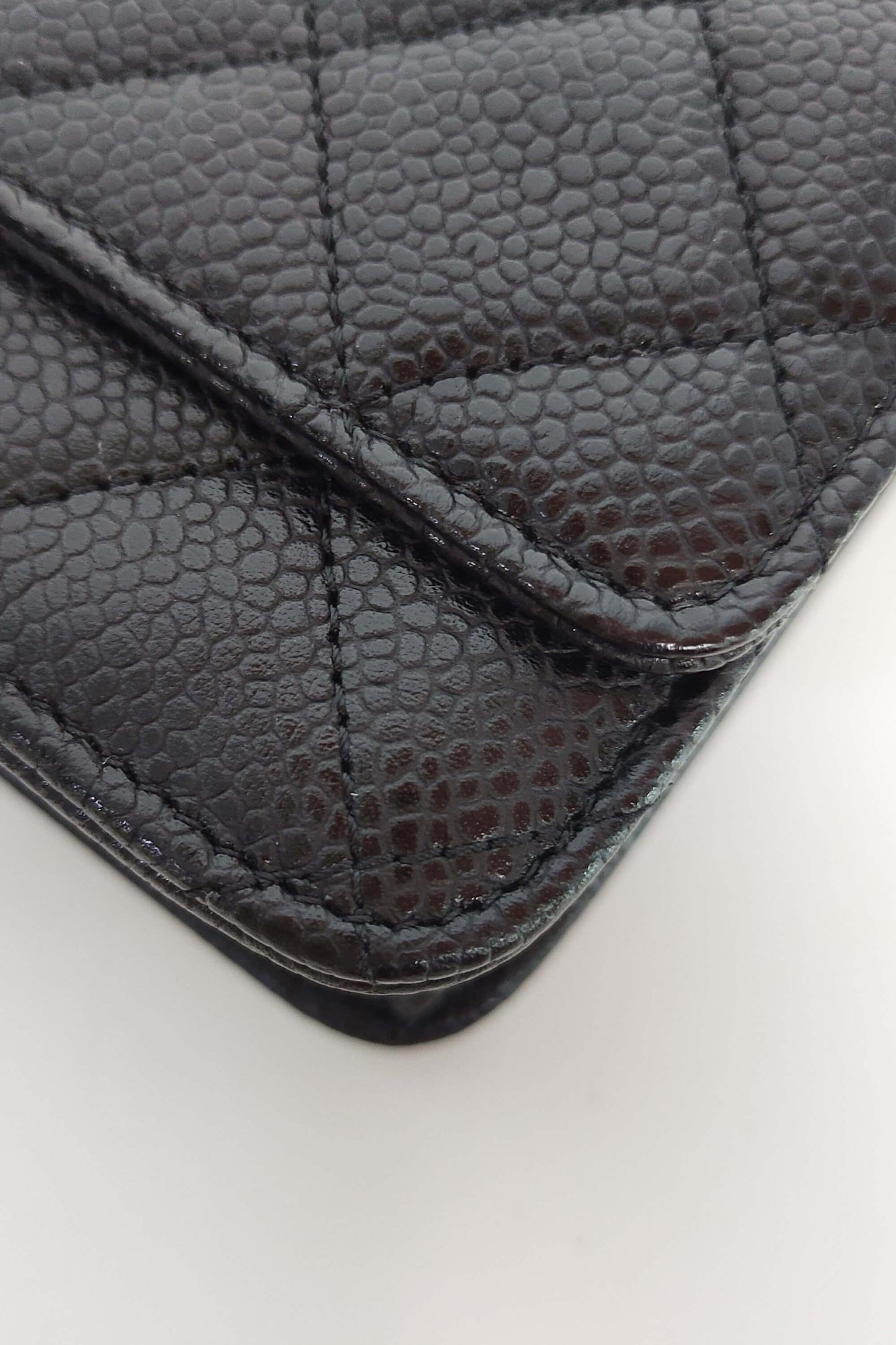 Quilted Caviar Classic Wallet on Chain Black with Silver Hardware