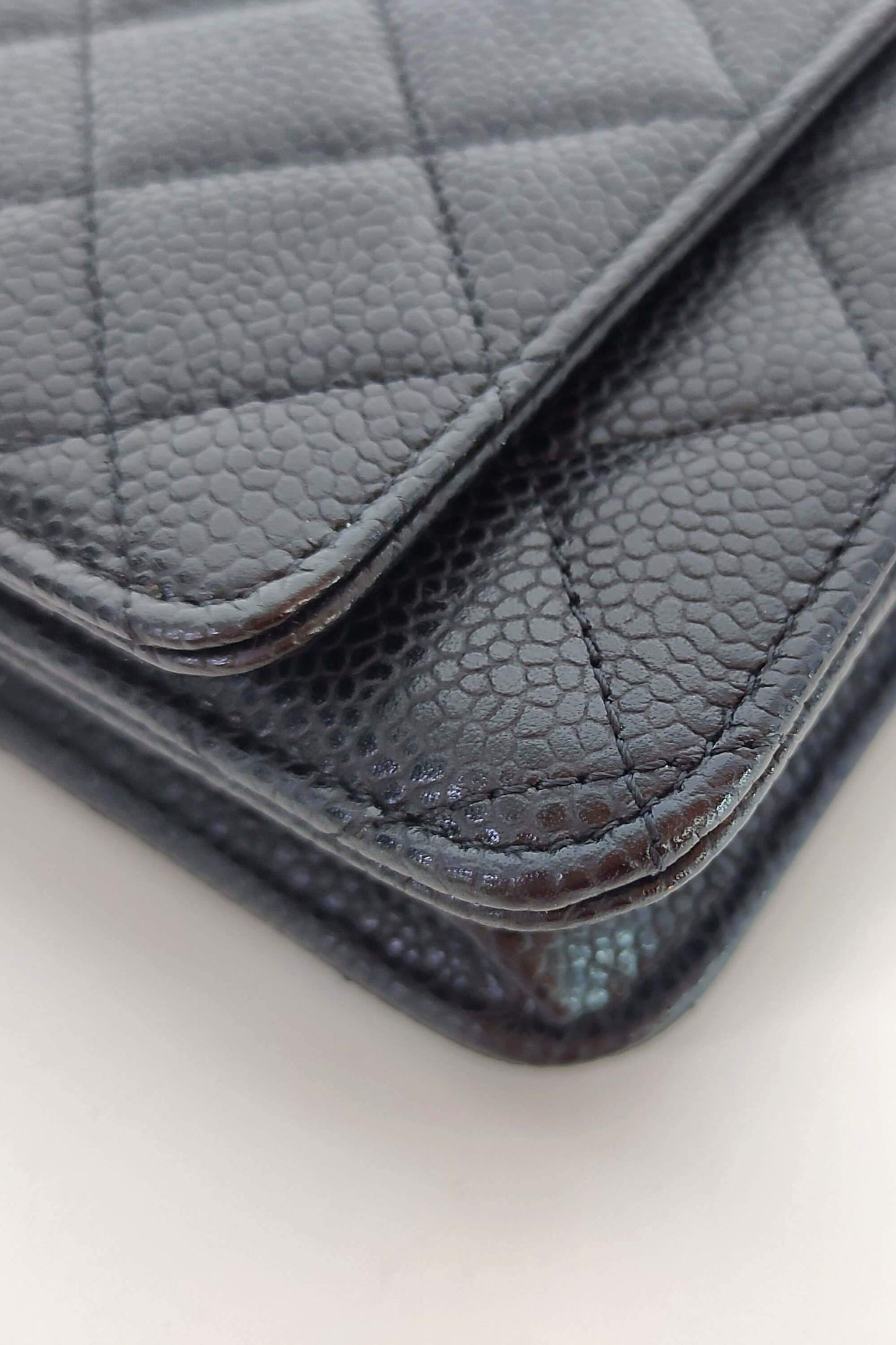 Quilted Caviar Classic Wallet on Chain Black with Silver Hardware