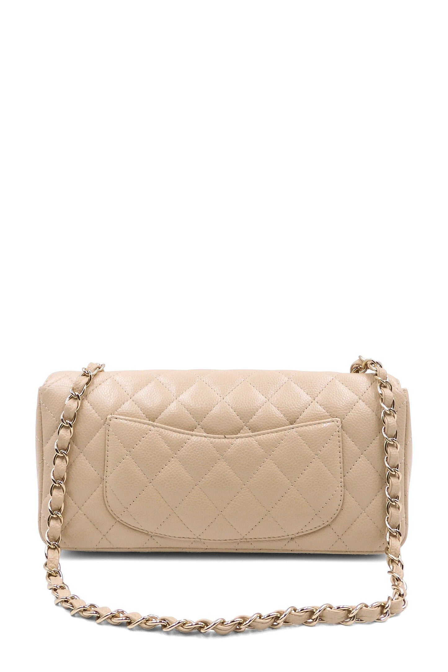 Quilted Caviar East West Flap Bag Beige with Gold Hardware