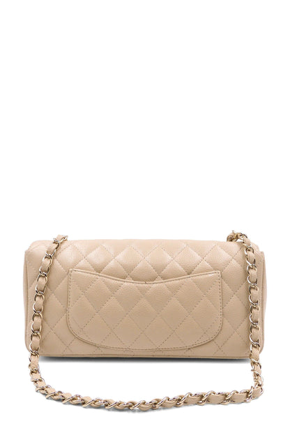 Quilted Caviar East West Flap Bag Beige with Gold Hardware