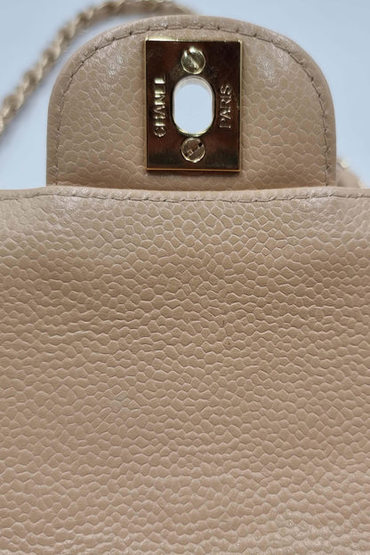 Quilted Caviar East West Flap Bag Beige with Gold Hardware