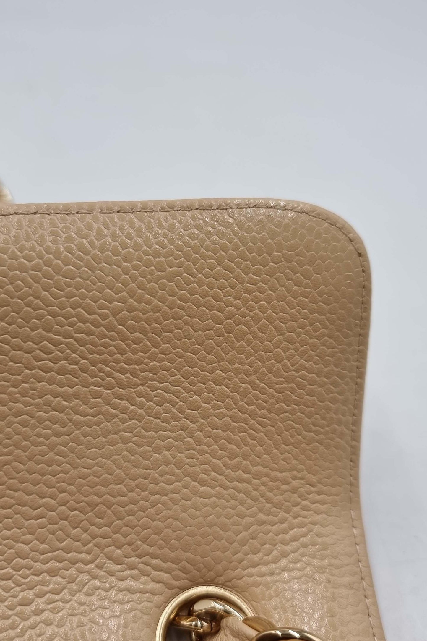 Quilted Caviar East West Flap Bag Beige with Gold Hardware