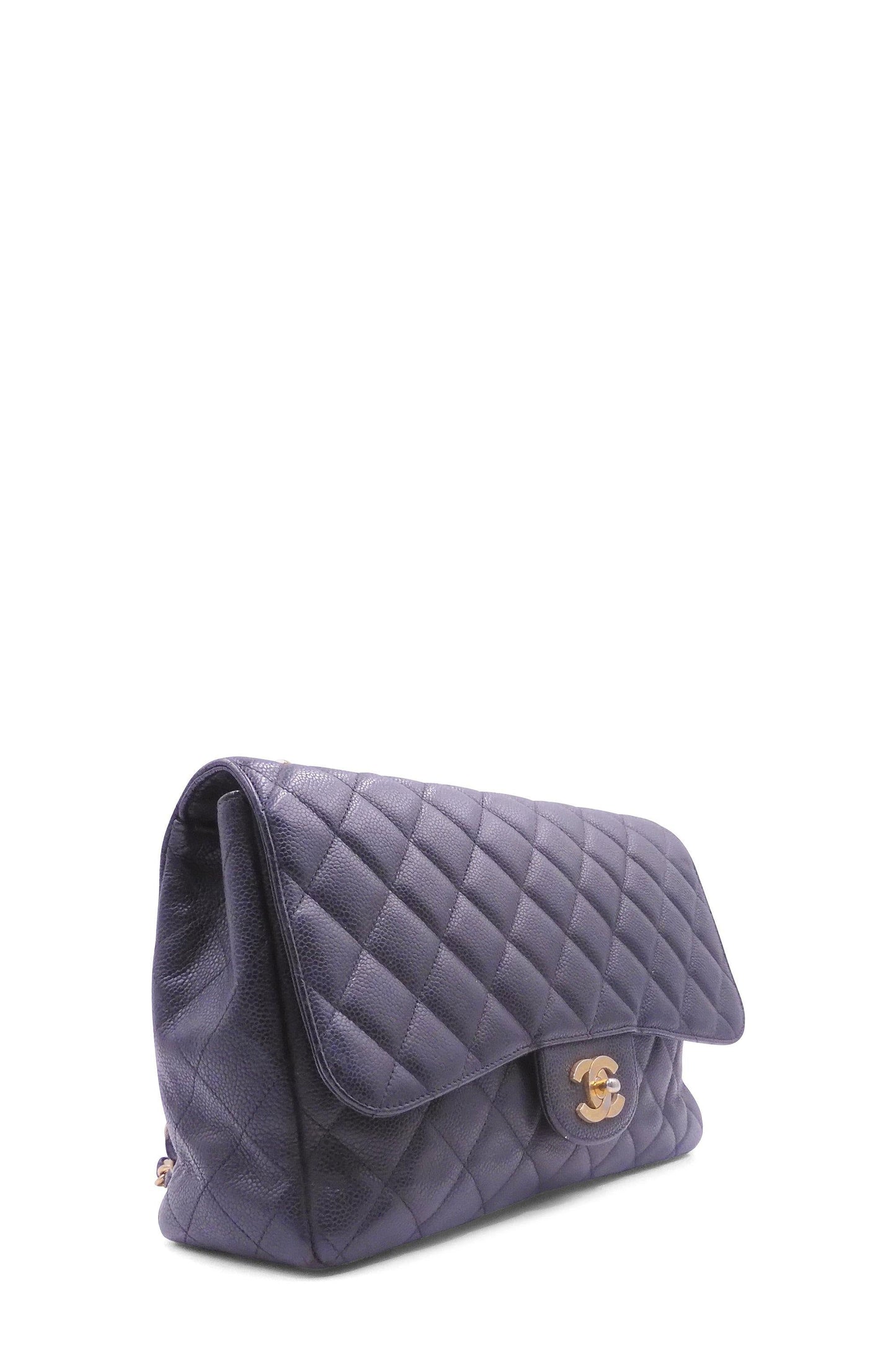 Quilted Caviar Jumbo Classic Single Flap Bag Black with Gold Hardware