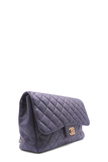 Quilted Caviar Jumbo Classic Single Flap Bag Black with Gold Hardware