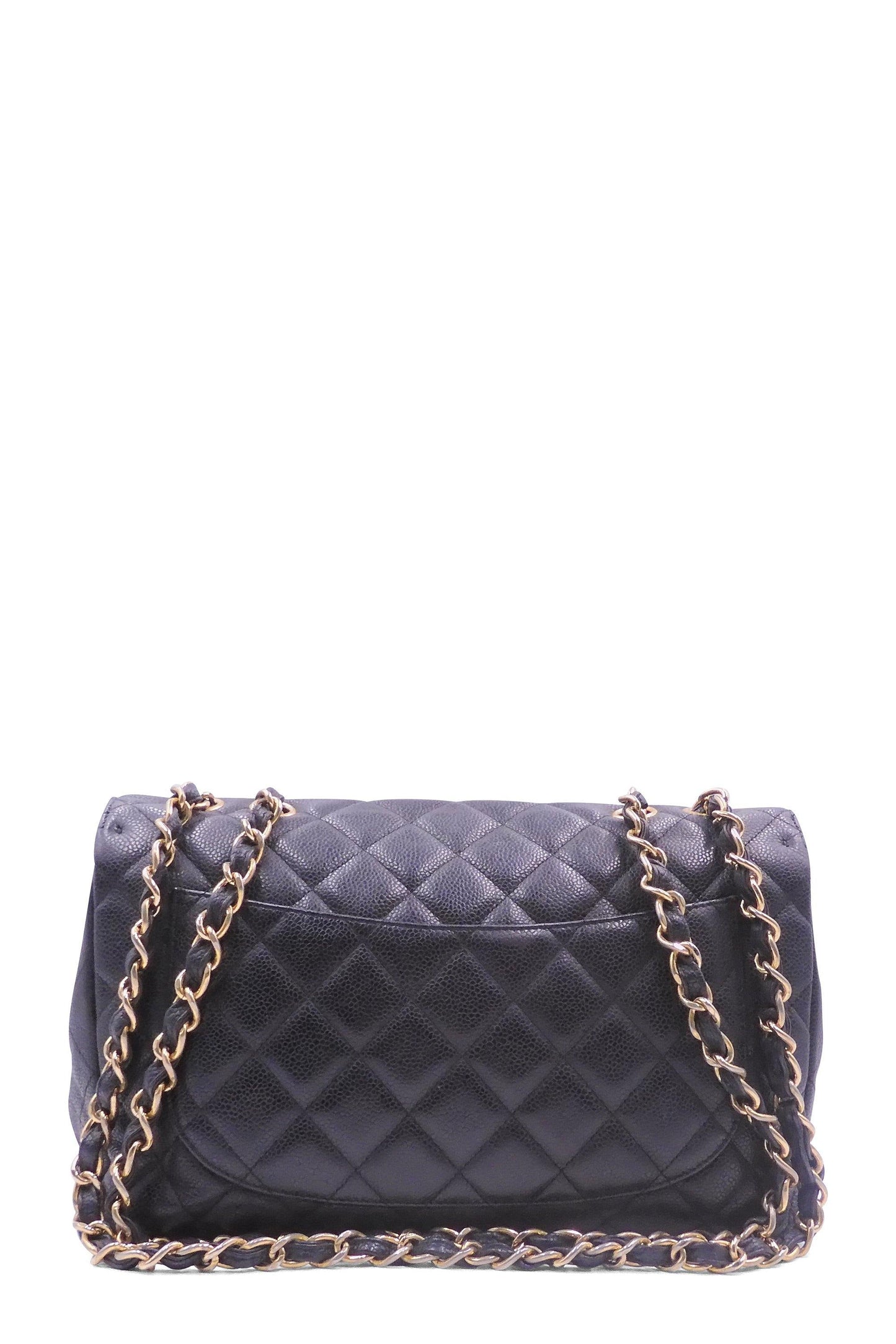 Quilted Caviar Jumbo Classic Single Flap Bag Black with Gold Hardware