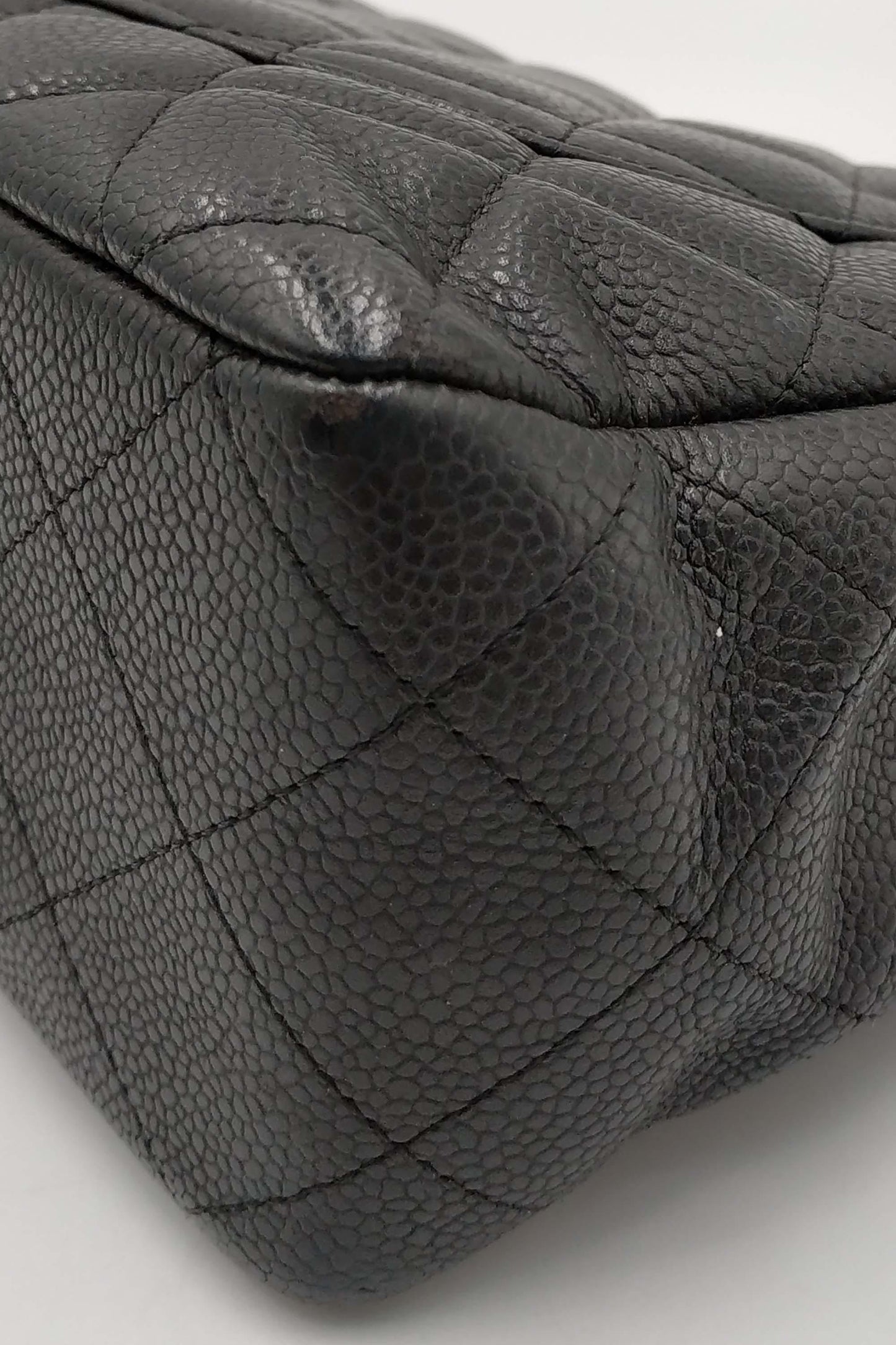Quilted Caviar Jumbo Classic Single Flap Bag Black with Gold Hardware