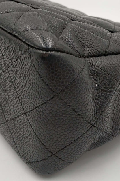 Quilted Caviar Jumbo Classic Single Flap Bag Black with Gold Hardware