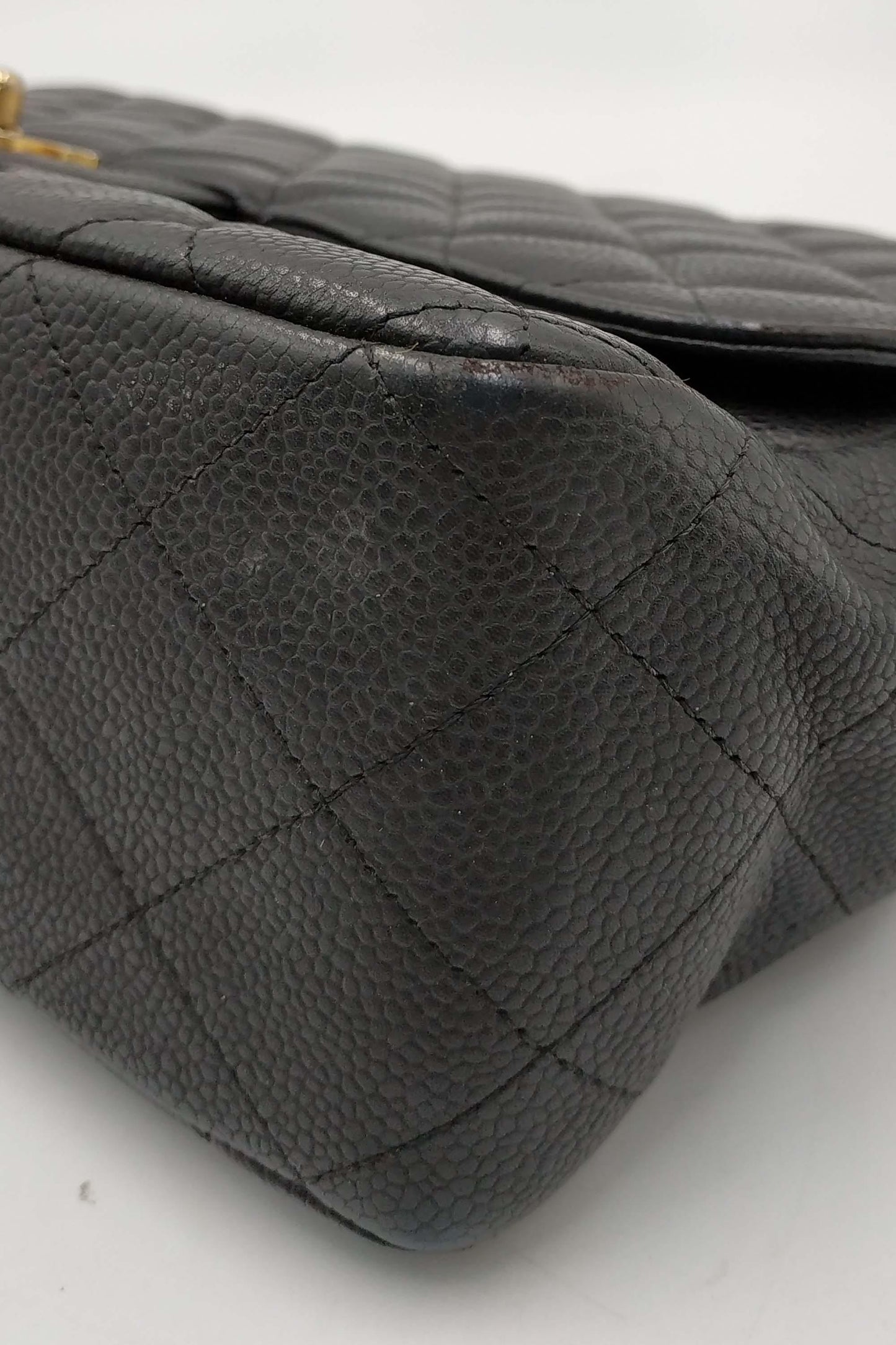 Quilted Caviar Jumbo Classic Single Flap Bag Black with Gold Hardware