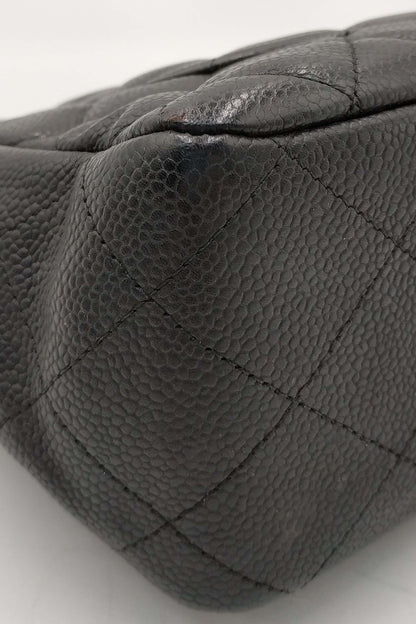 Quilted Caviar Jumbo Classic Single Flap Bag Black with Gold Hardware