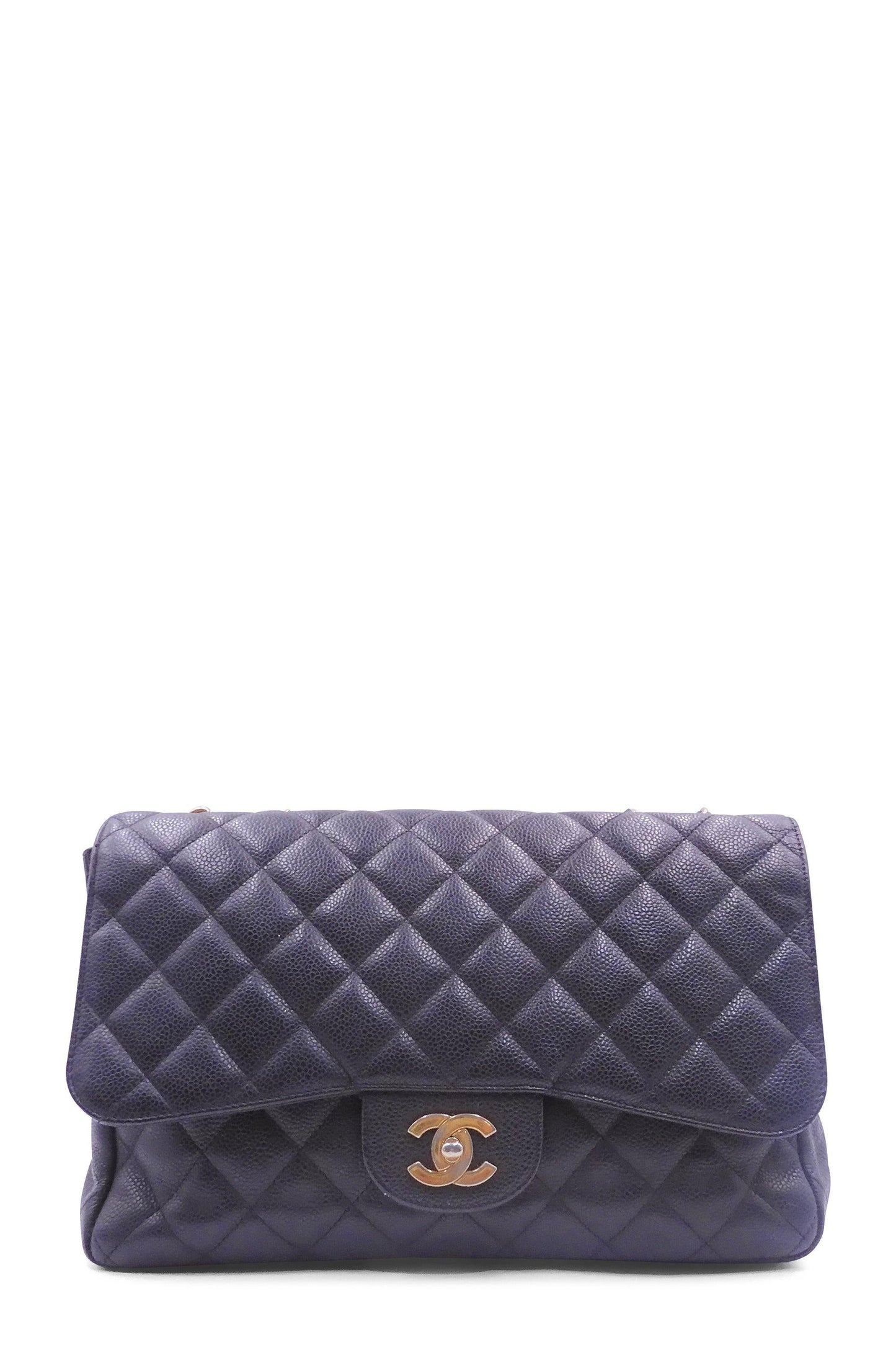 Quilted Caviar Jumbo Classic Single Flap Bag Black with Gold Hardware