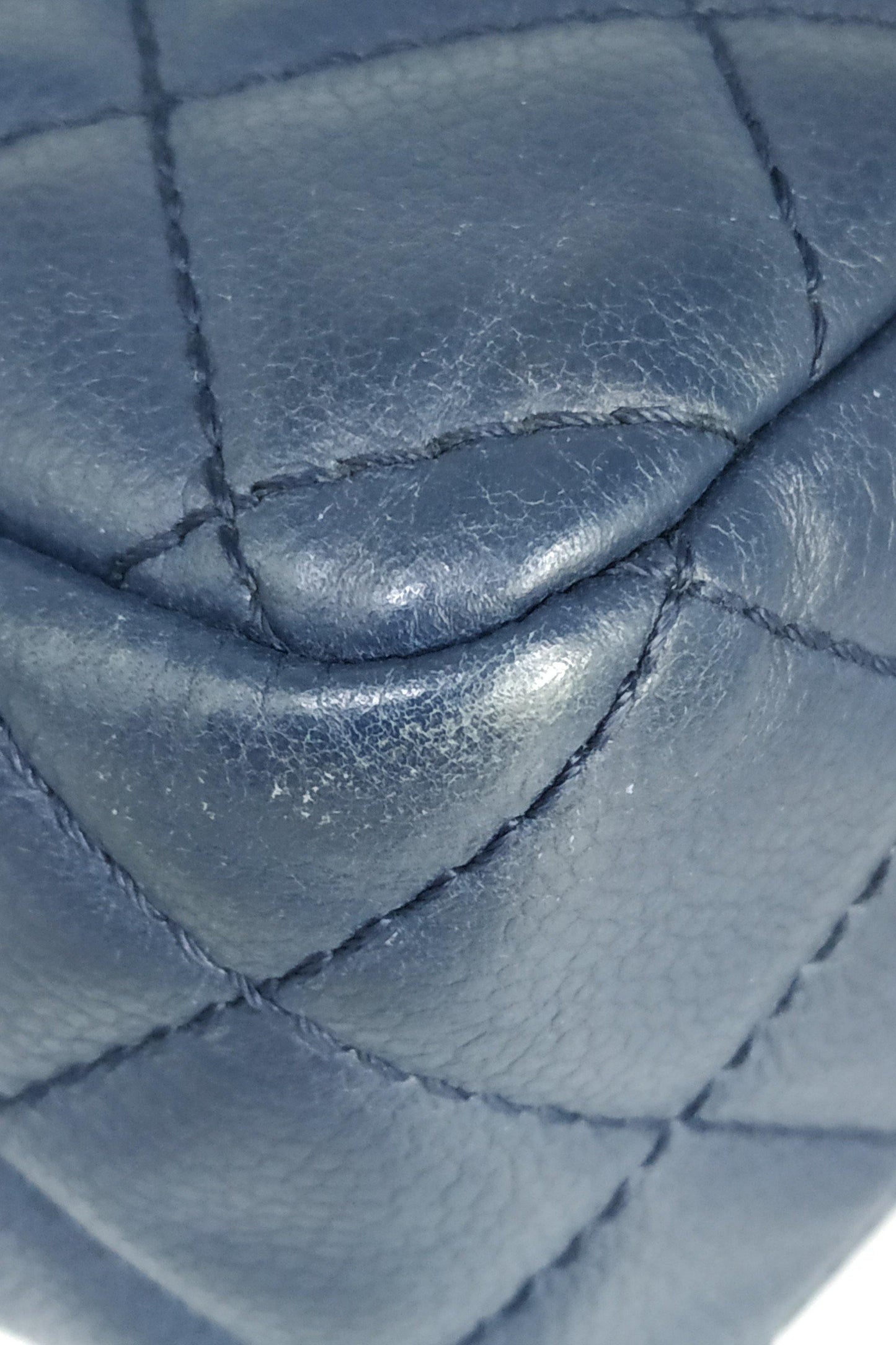 Quilted Caviar Jumbo Classic Single Flap Bag with Silver Hardware Blue