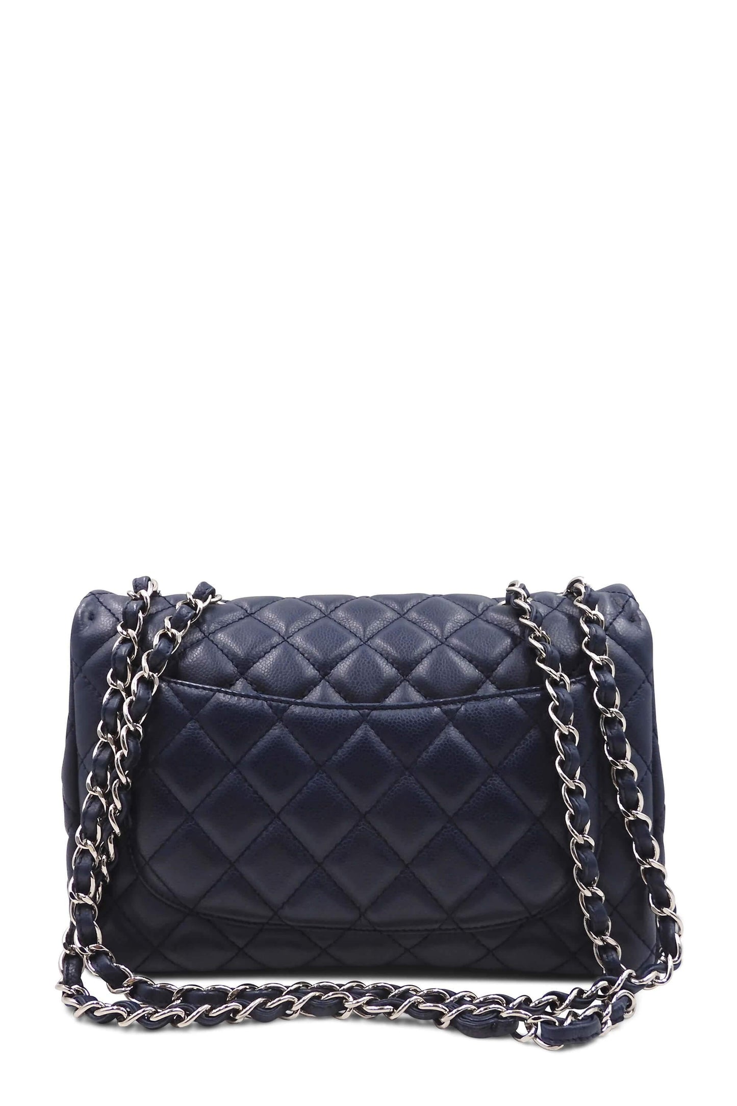 Quilted Caviar Jumbo Classic Single Flap Bag with Silver Hardware Blue