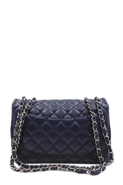 Quilted Caviar Jumbo Classic Single Flap Bag with Silver Hardware Blue