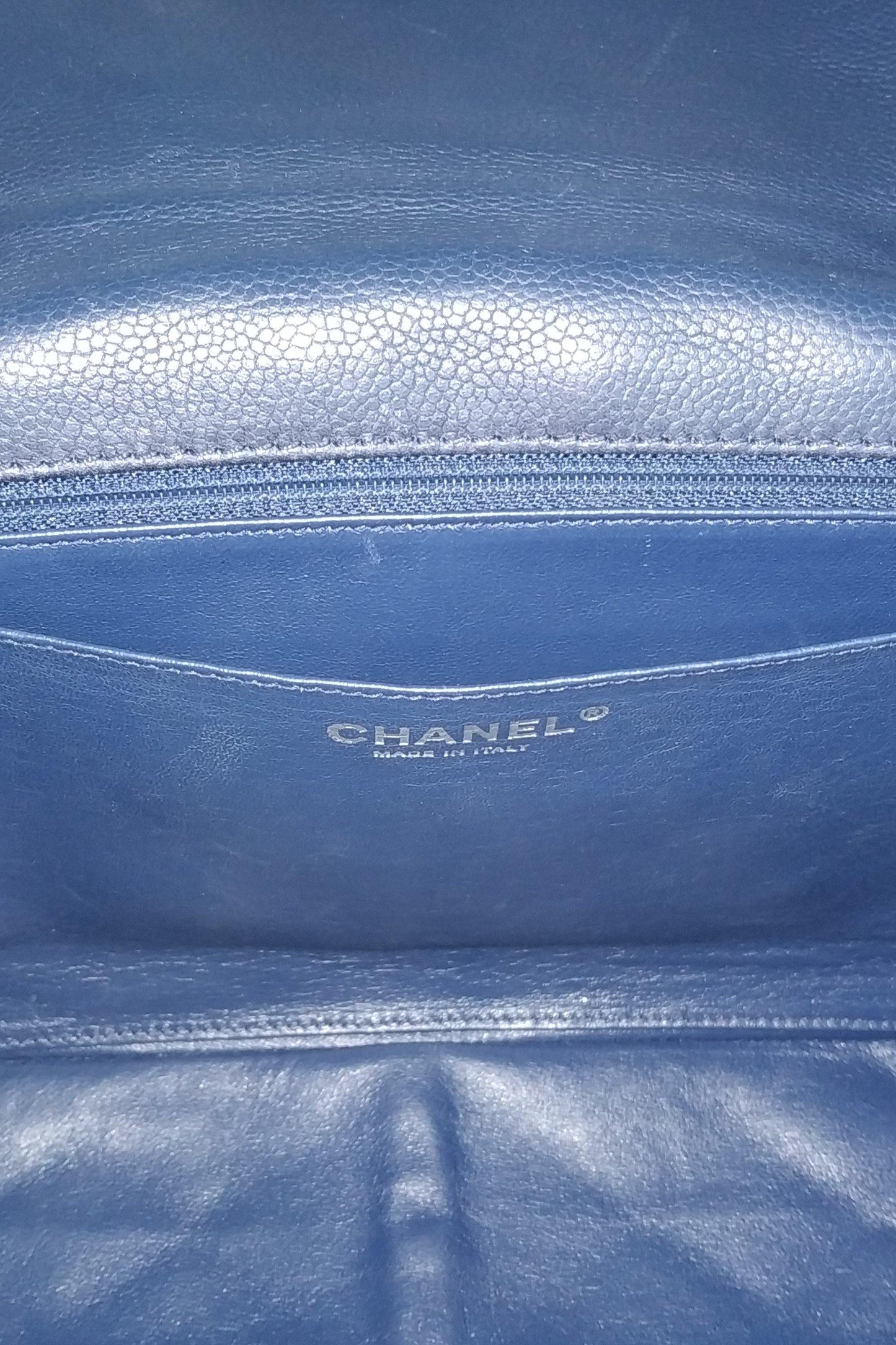 Quilted Caviar Jumbo Classic Single Flap Bag with Silver Hardware Blue