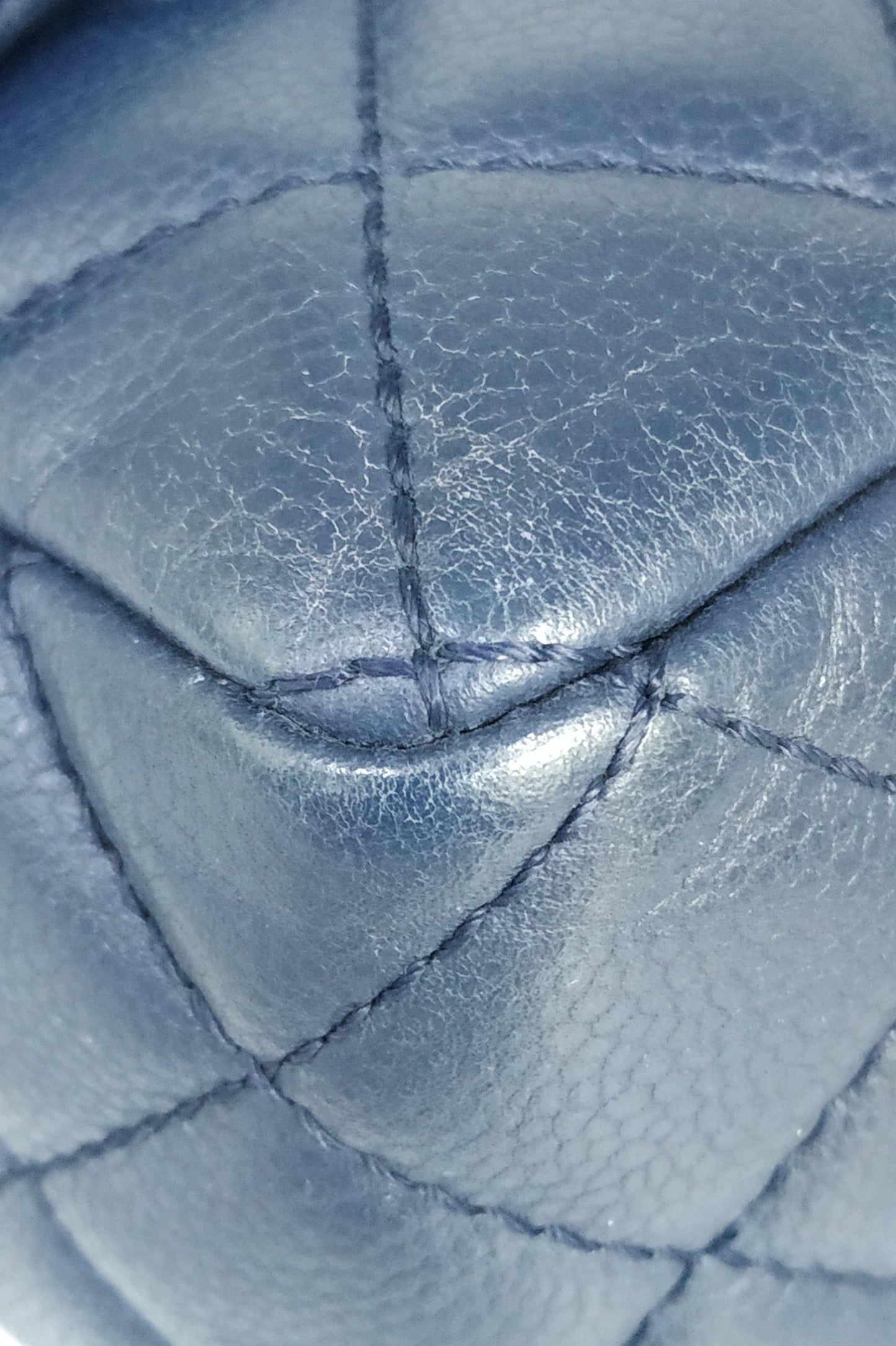 Quilted Caviar Jumbo Classic Single Flap Bag with Silver Hardware Blue