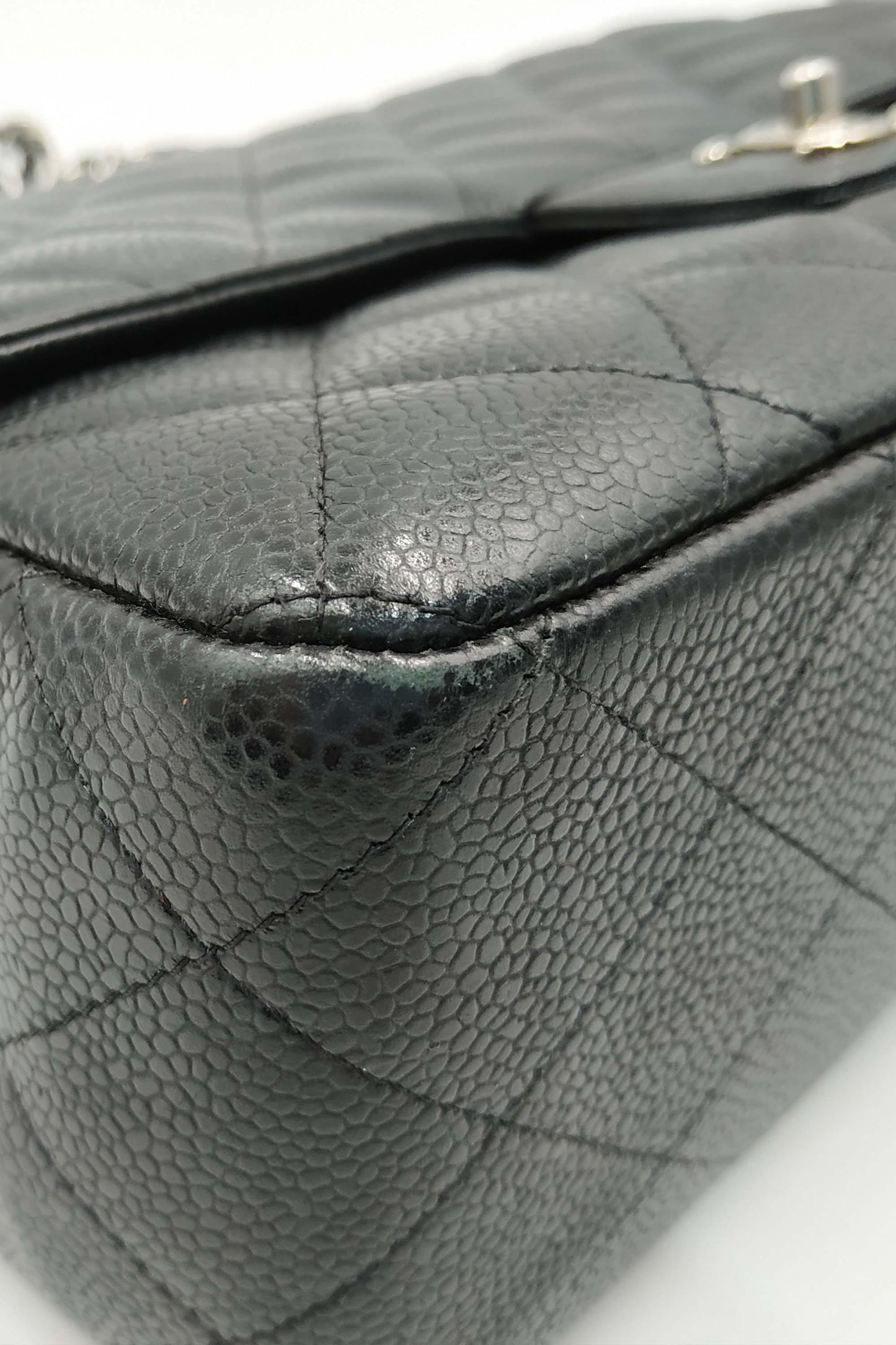 Quilted Caviar Jumbo Classic Single Flap Bag with Silver Hardware Black