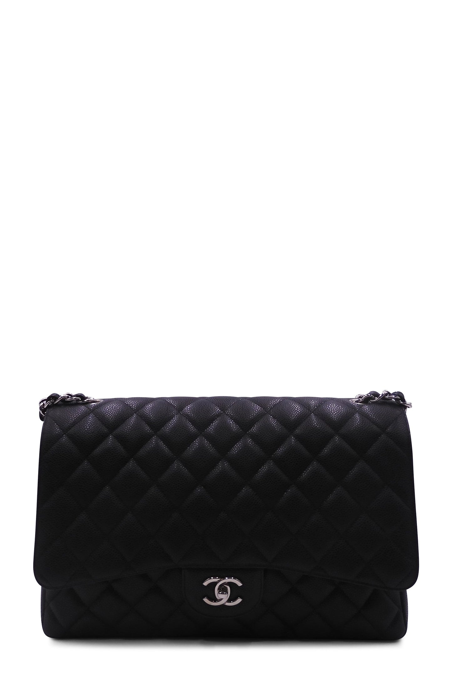 Quilted Caviar Jumbo Classic Single Flap Bag Black with Silver Hardware Black