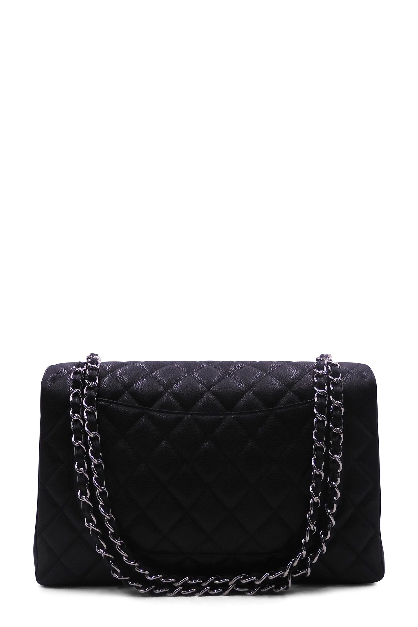 Quilted Caviar Jumbo Classic Single Flap Bag Black with Silver Hardware Black