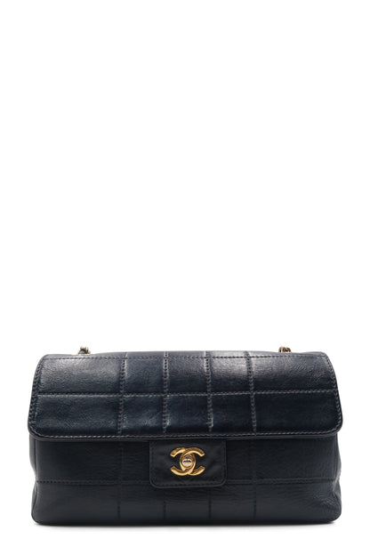 Quilted Chocolate Bar Single Flap Bag  Black
