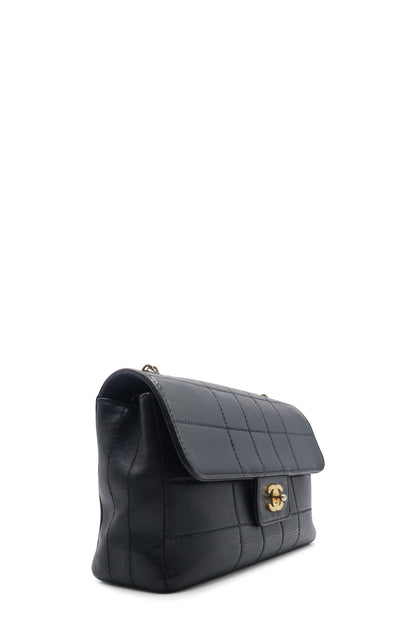 Quilted Chocolate Bar Single Flap Bag  Black