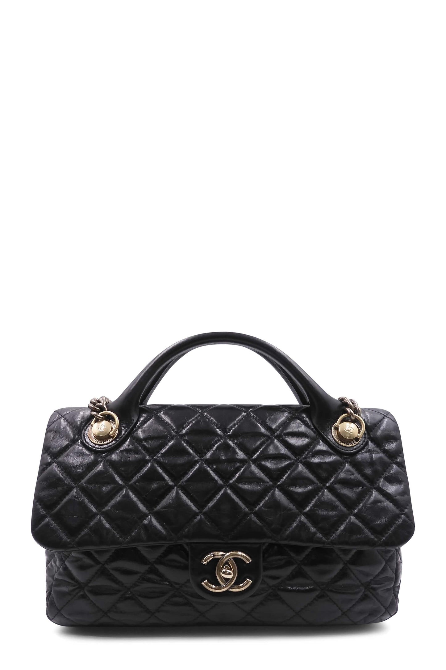 Quilted Glazed Medium Castle Rock Flap Bag Black