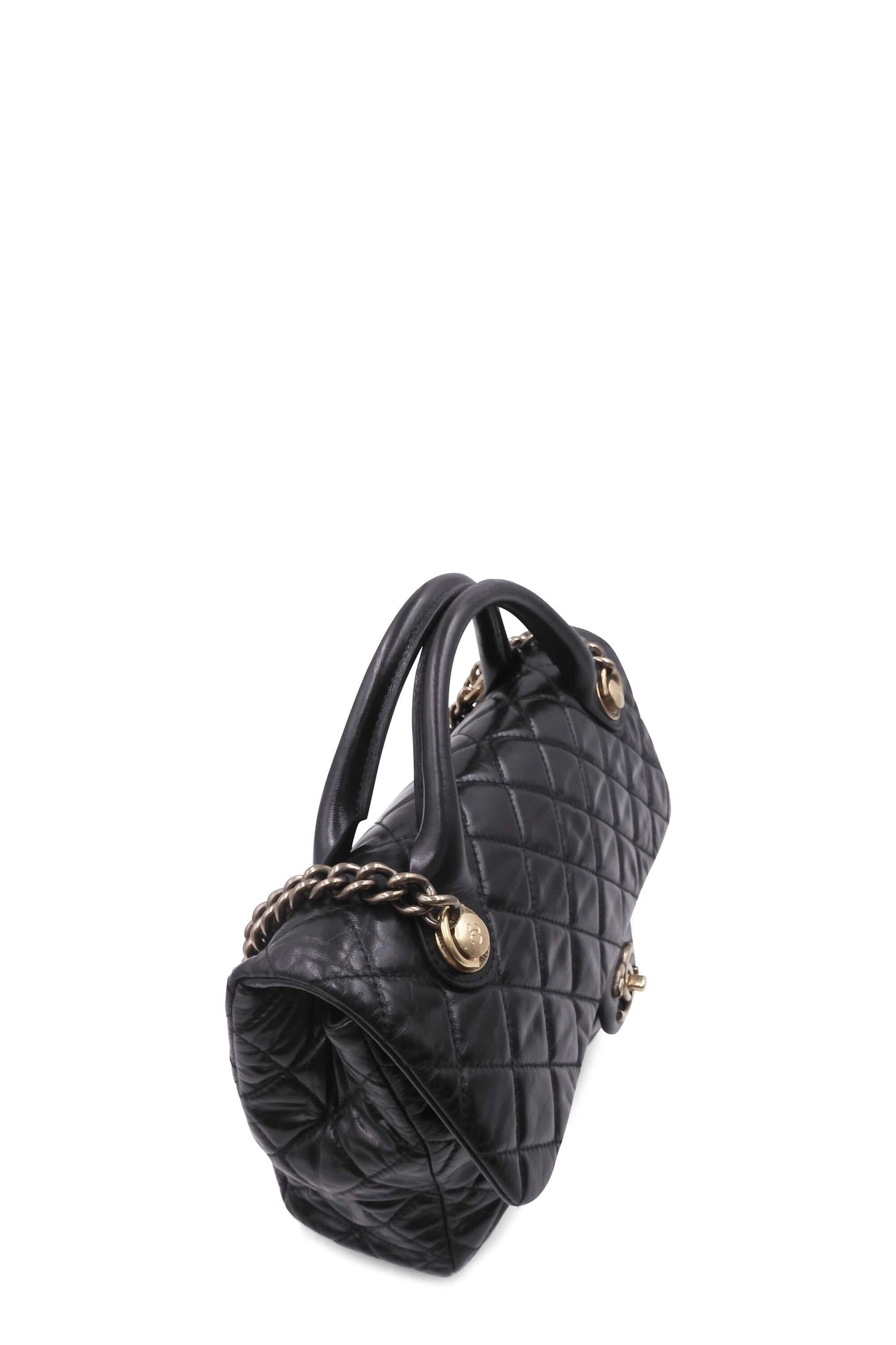 Quilted Glazed Medium Castle Rock Flap Bag Black