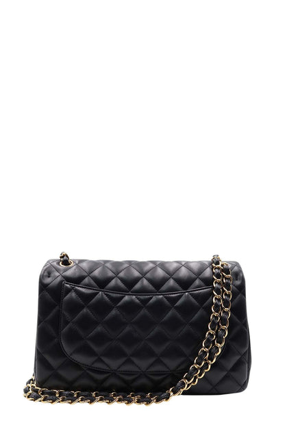 Quilted Lambskin Jumbo Classic Flap Bag with Gold Hardware Black