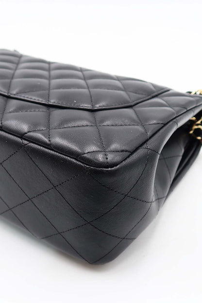Quilted Lambskin Jumbo Classic Flap Bag with Gold Hardware Black