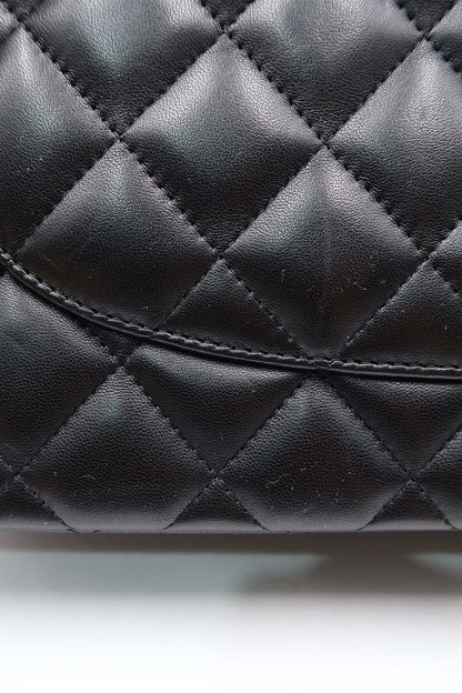 Quilted Lambskin Jumbo Classic Flap Bag with Gold Hardware Black