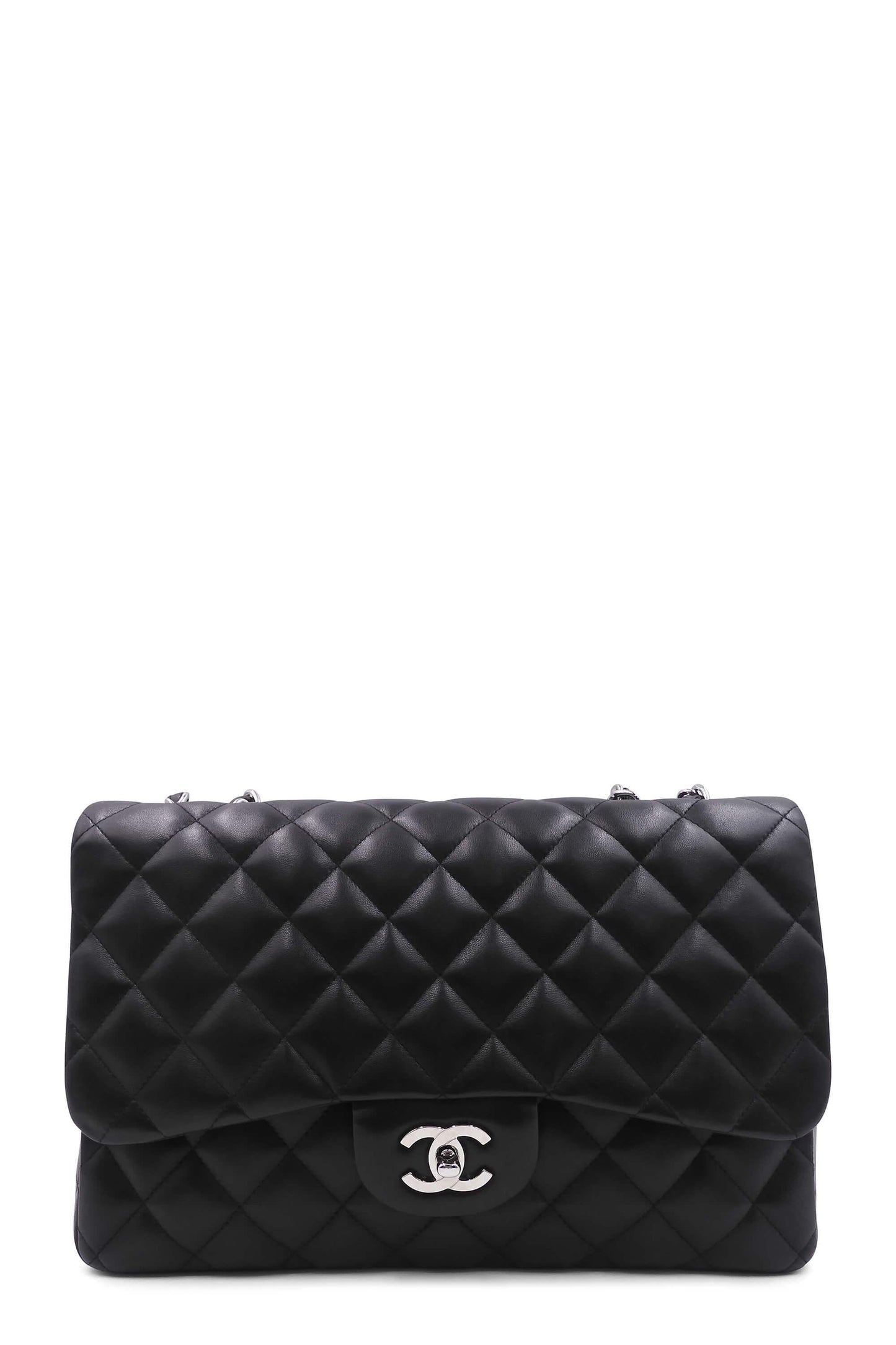 Quilted Lambskin Jumbo Classic Flap Bag Black with Silver Hardware
