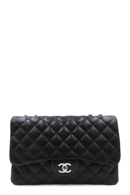 Quilted Lambskin Jumbo Classic Flap Bag Black with Silver Hardware