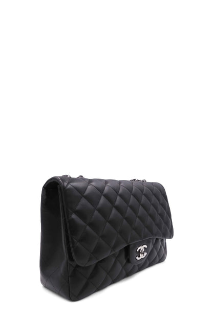 Quilted Lambskin Jumbo Classic Flap Bag Black with Silver Hardware