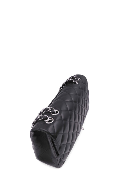 Quilted Lambskin Jumbo Classic Flap Bag Black with Silver Hardware