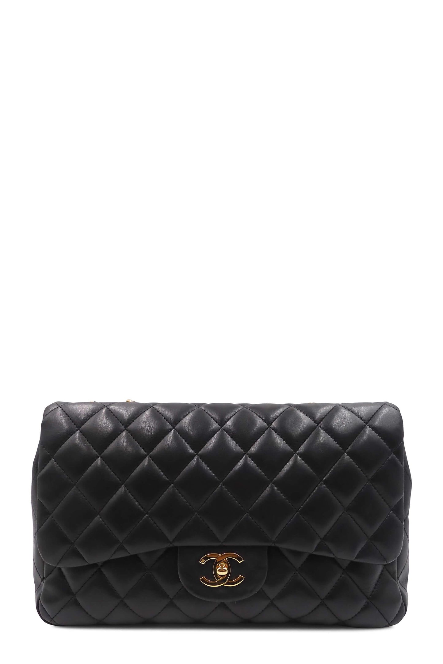 Quilted Lambskin Jumbo Classic SIngle Flap Bag with Gold Hardware Black