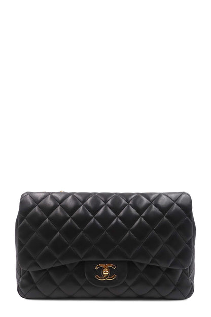 Quilted Lambskin Jumbo Classic SIngle Flap Bag with Gold Hardware Black