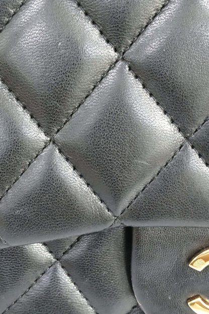 Quilted Lambskin Jumbo Classic SIngle Flap Bag with Gold Hardware Black