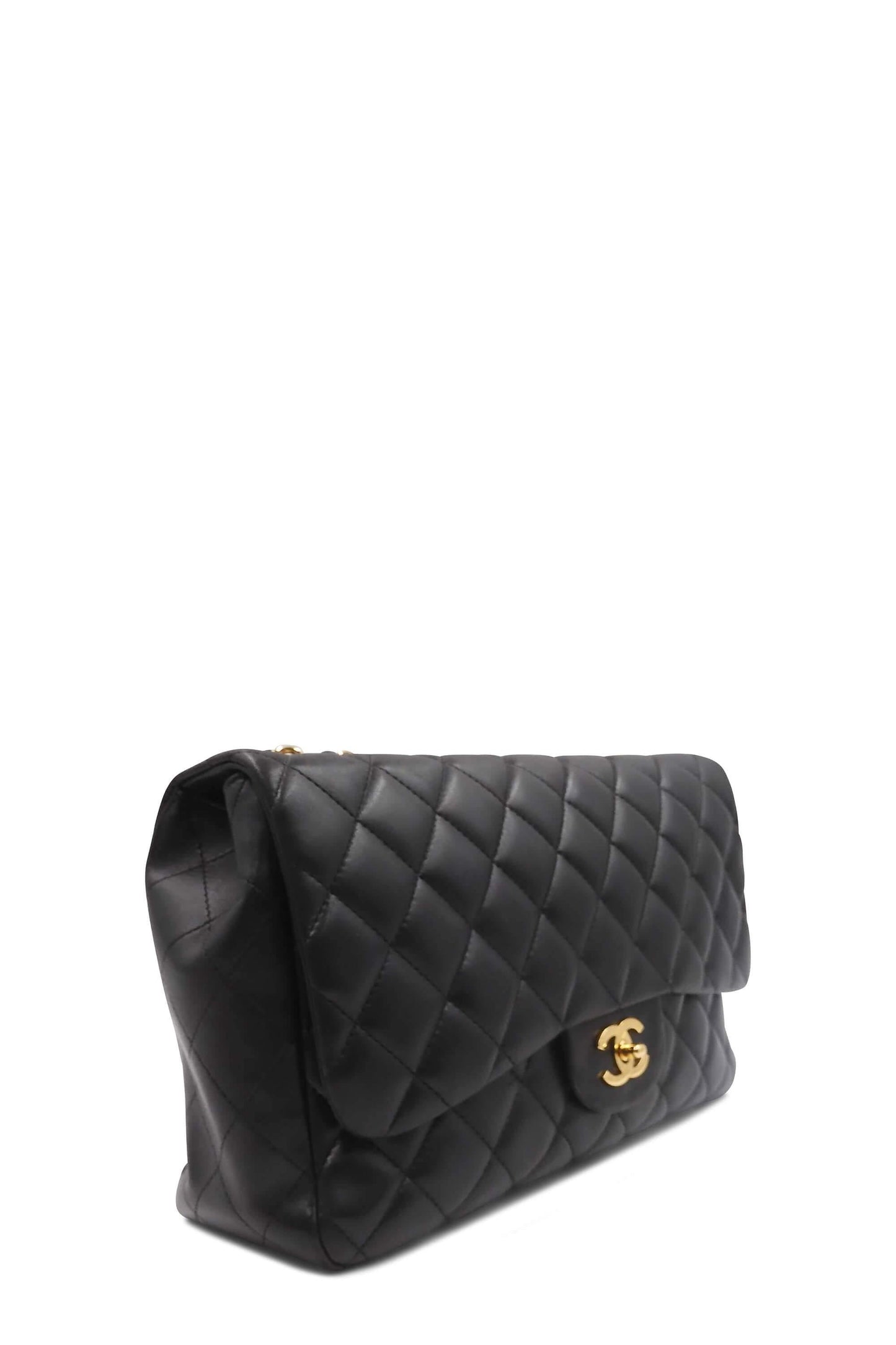 Quilted Lambskin Jumbo Classic SIngle Flap Bag with Gold Hardware Black
