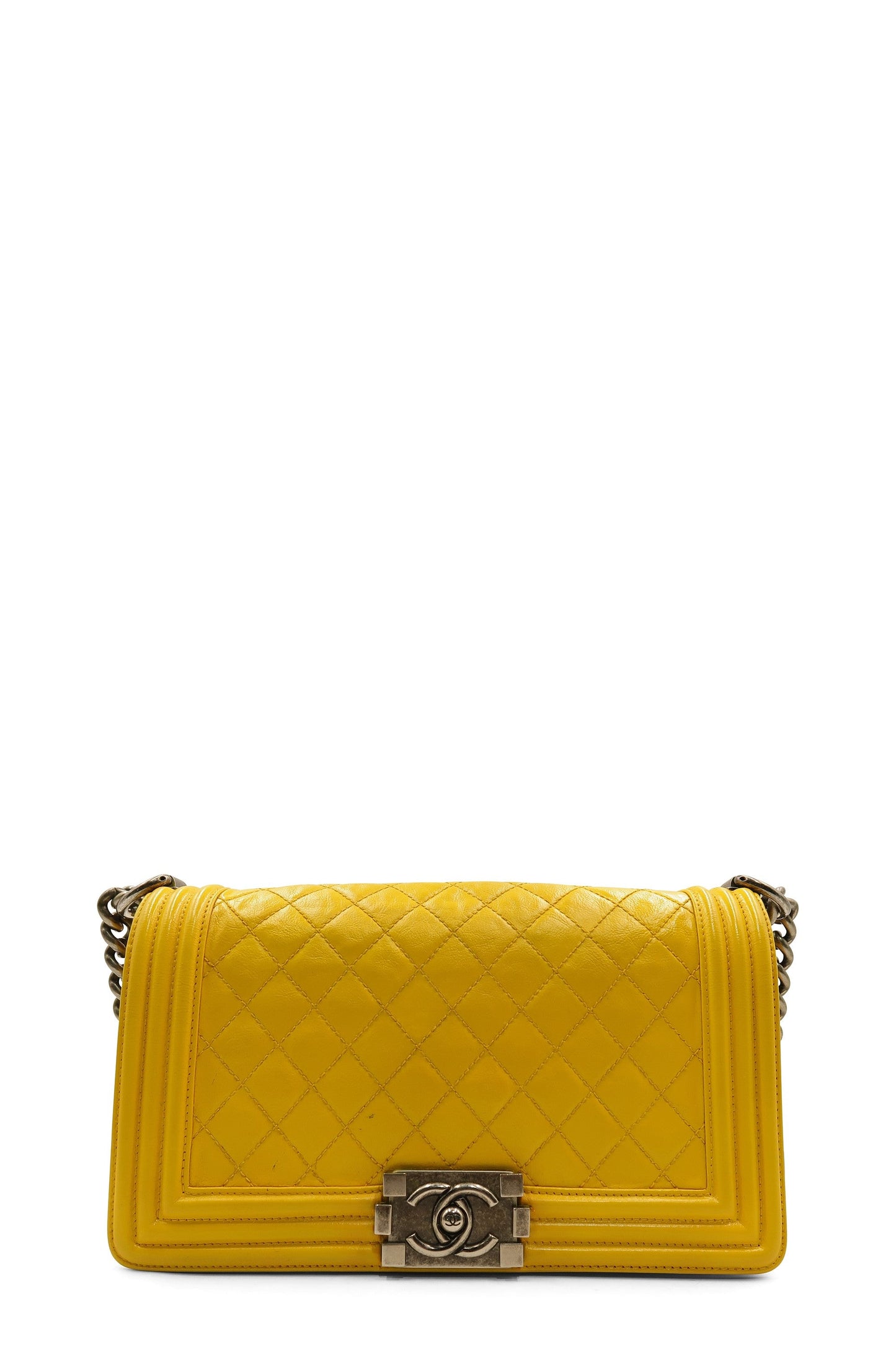 Quilted Lambskin Old Medium Boy in Ruthenium Hardware Yellow