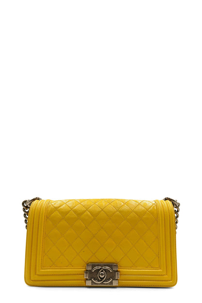 Quilted Lambskin Old Medium Boy in Ruthenium Hardware Yellow
