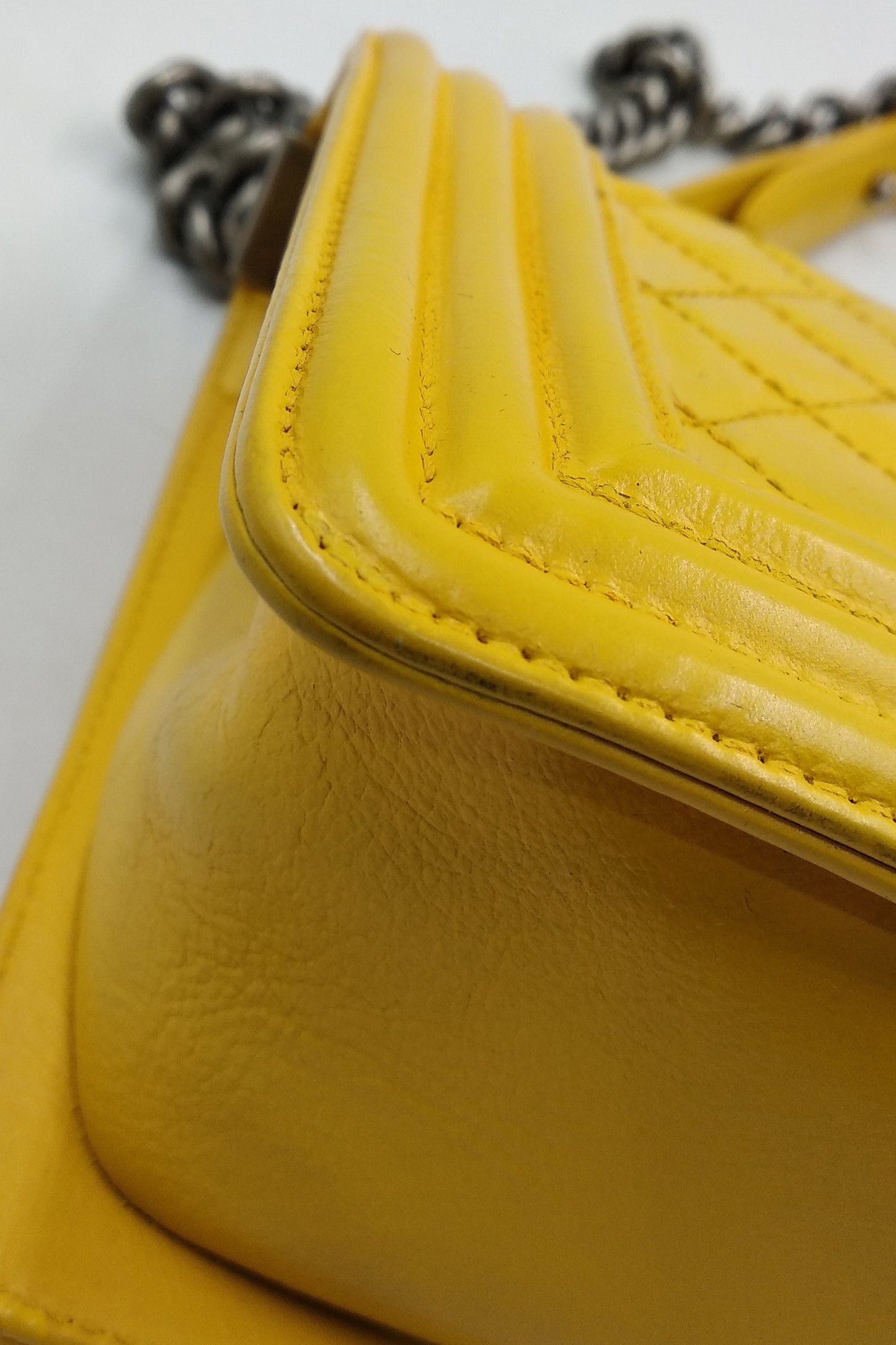 Quilted Lambskin Old Medium Boy in Ruthenium Hardware Yellow