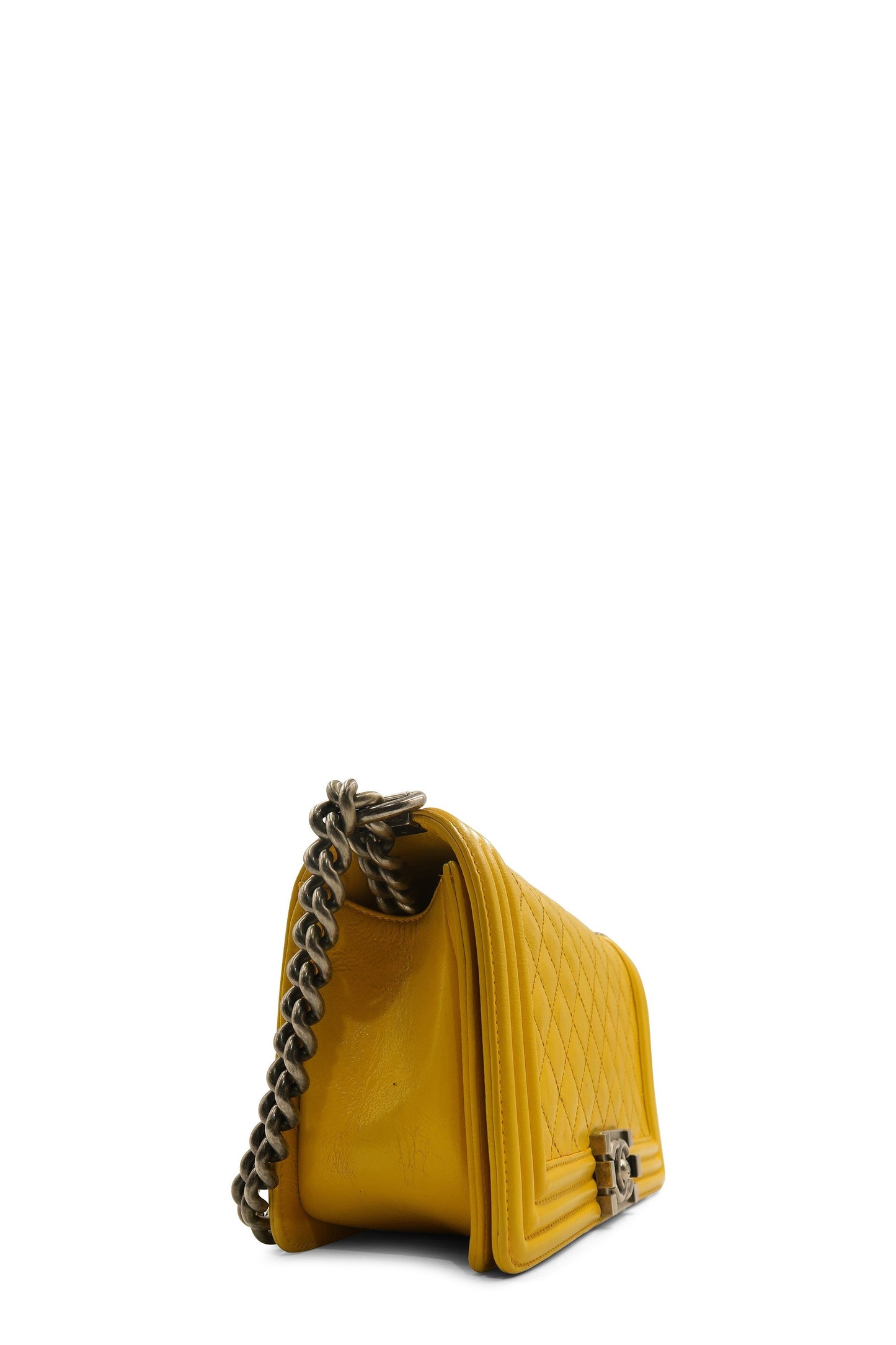 Quilted Lambskin Old Medium Boy in Ruthenium Hardware Yellow