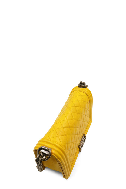 Quilted Lambskin Old Medium Boy in Ruthenium Hardware Yellow