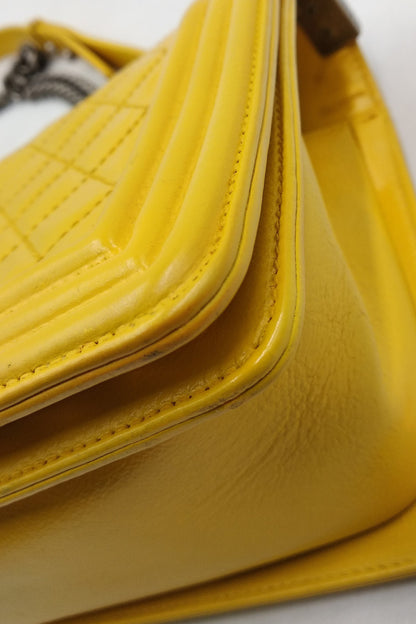 Quilted Lambskin Old Medium Boy in Ruthenium Hardware Yellow