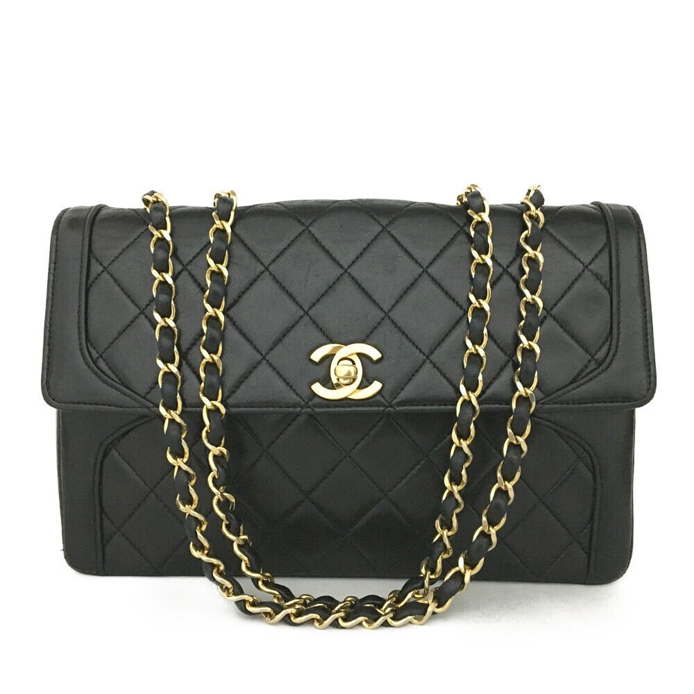 CHANEL Quilted Matelasse CC Logo Lambskin Chain Shoulder Bag