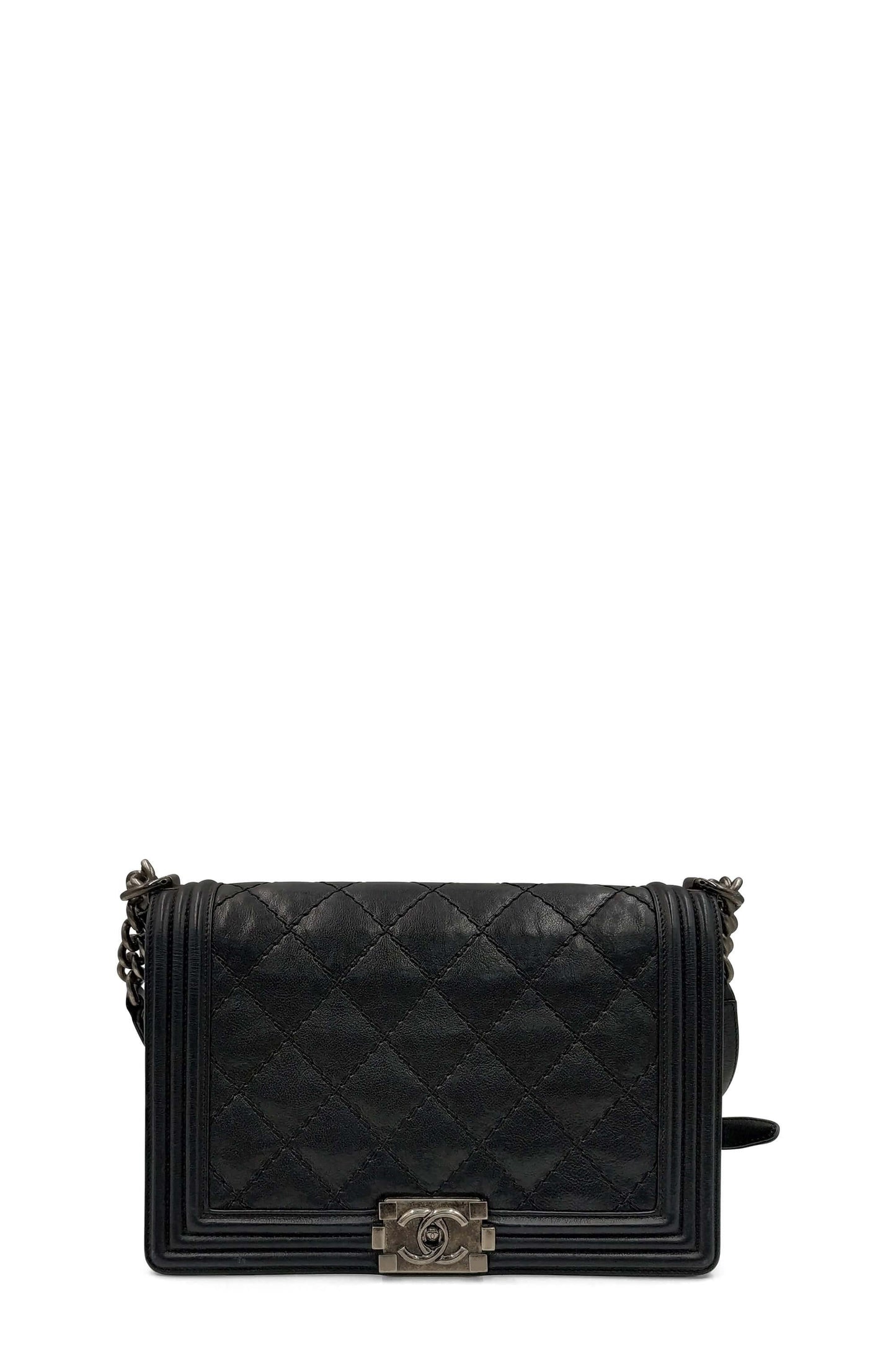 Quilted New Medium Boy Black with Ruthenium Hardware