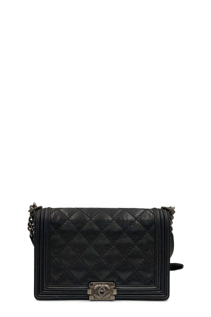 Quilted New Medium Boy Black with Ruthenium Hardware